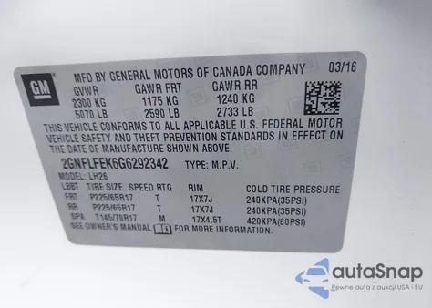 2016 Chevrolet Equinox Lt from USA, damaged, VIN 2GNFLFEK6G6292342